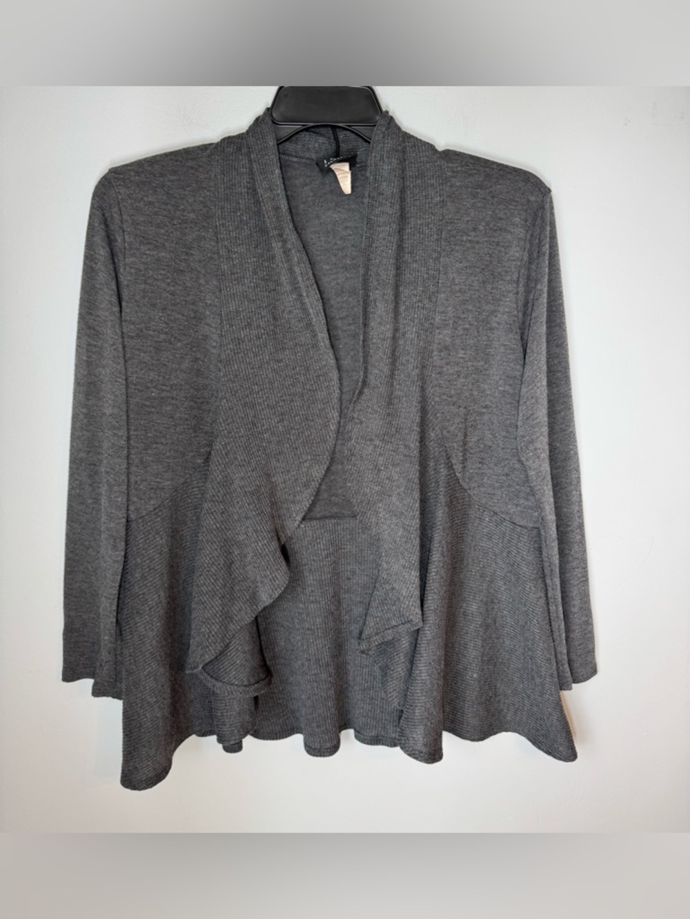 JKLA California Women’s Gray Waterfall Knit Open Front Cardigan Sweater Sz XL